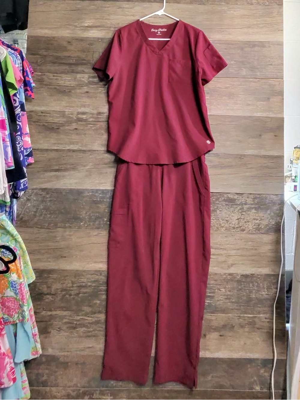 Easy Stretch Women's Burgundy V-Neck Scrub Top - Straight Leg Set